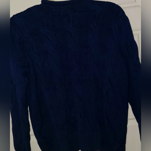 Ralph Lauren Polo Cable Knit Sweater Red Pony Navy Medium Preppy Like New - Picture 5 of 14